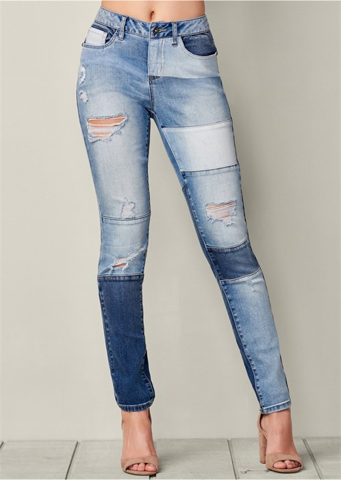 DISTRESSED PATCHWORK JEANS